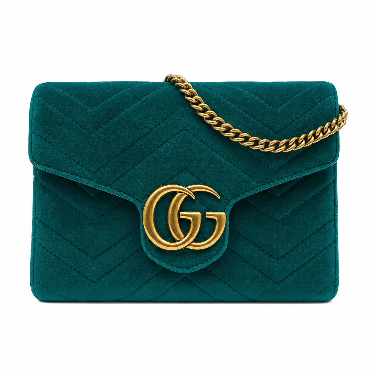 Gucci GG Marmont Mini Velvet Shoulder Bag in Pavone Cyan
