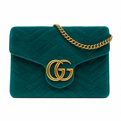 Gucci GG Marmont Mini Velvet Shoulder Bag in Pavone Cyan