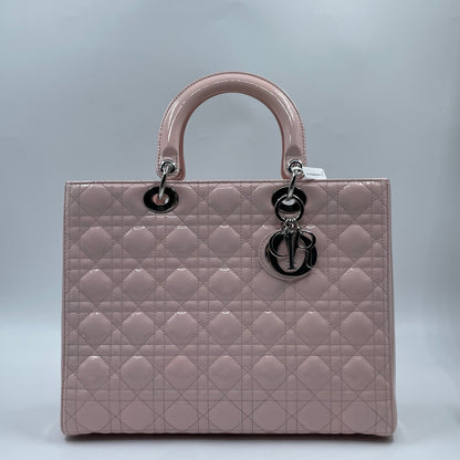 Christian Dior Lady Dior Large Bag in Light Pink Patent Leather