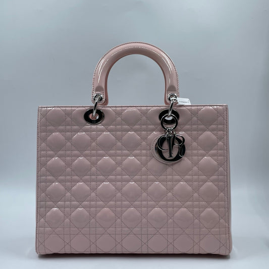 Christian Dior Lady Dior Large Bag in Light Pink Patent Leather