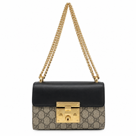 Gucci Padlock Small Shoulder Bag in GG Supreme Canvas Ebony