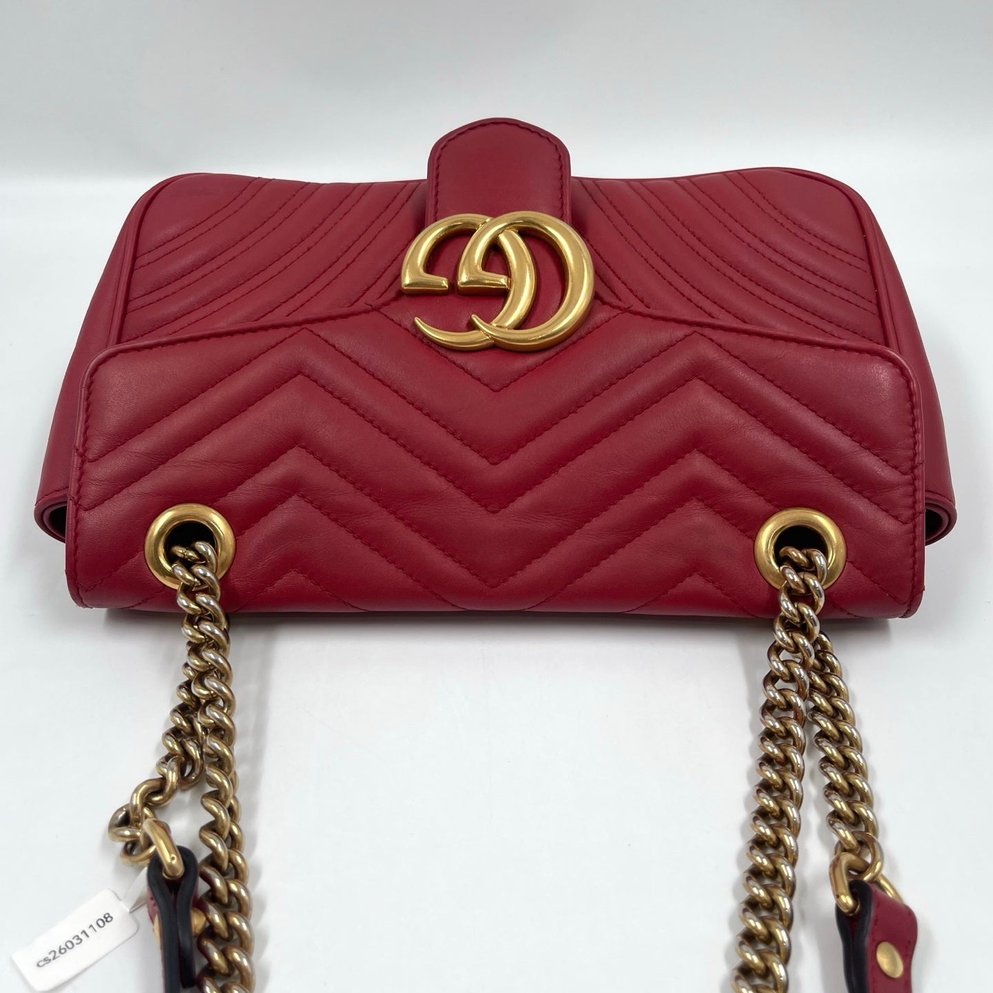 Gucci GG Marmont Small Matelassé Shoulder Bag in Hibiscus Red