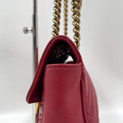 Gucci GG Marmont Small Matelassé Shoulder Bag in Hibiscus Red