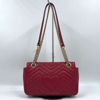 Gucci GG Marmont Small Matelassé Shoulder Bag in Hibiscus Red