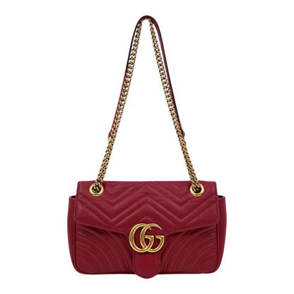 Gucci GG Marmont Small Matelassé Shoulder Bag in Hibiscus Red