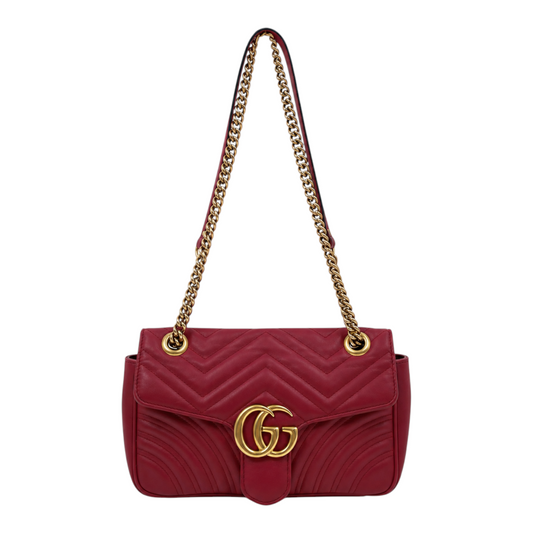 Gucci GG Marmont Small Matelassé Shoulder Bag in Hibiscus Red