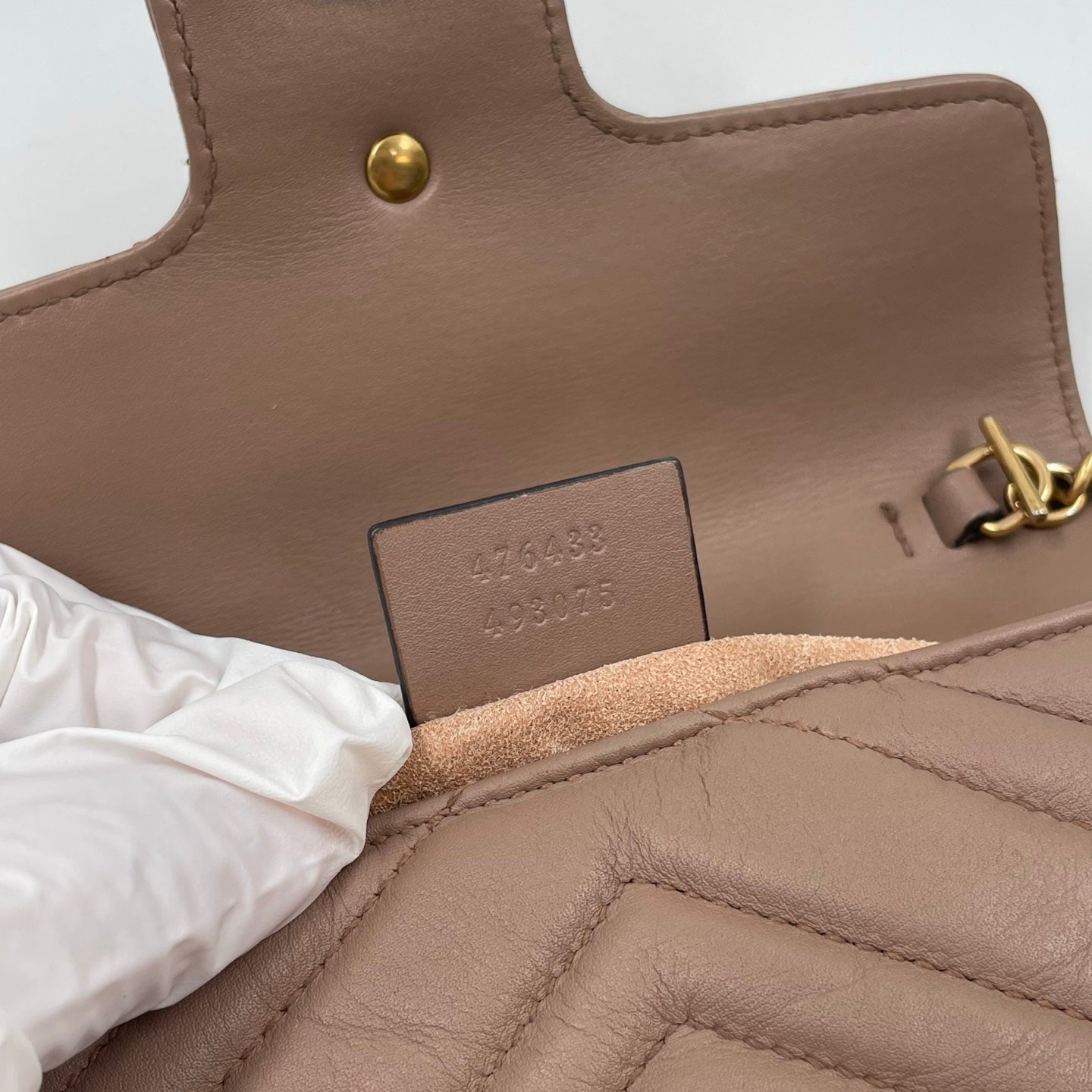 Gucci GG Marmont Super Mini Bag In Taupe Matelassé Leather