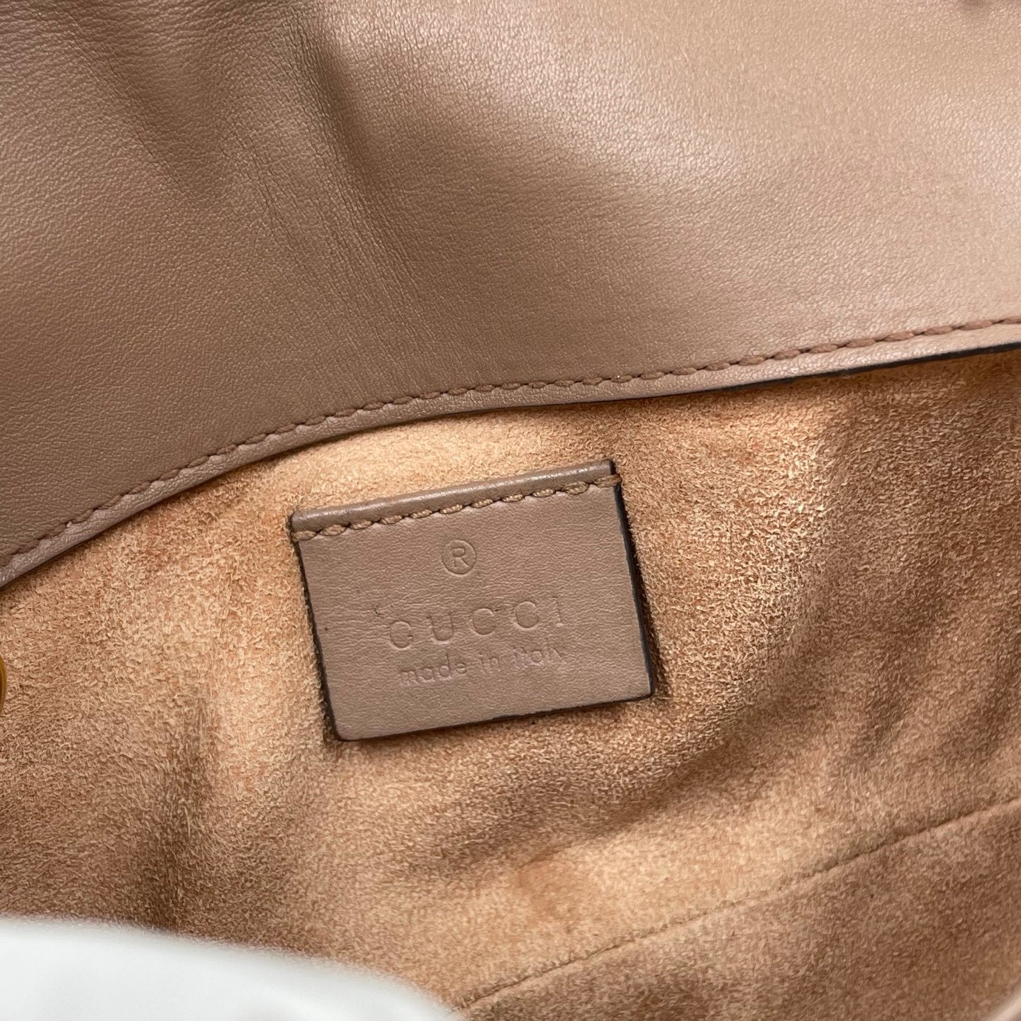 Gucci GG Marmont Super Mini Bag In Taupe Matelassé Leather