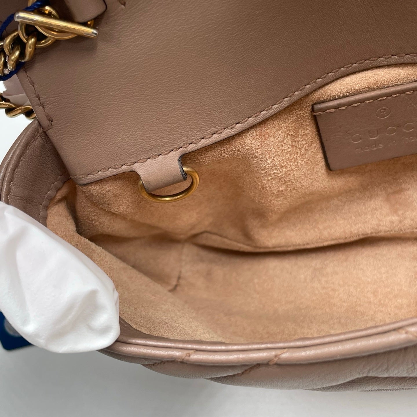 Gucci GG Marmont Super Mini Bag In Taupe Matelassé Leather