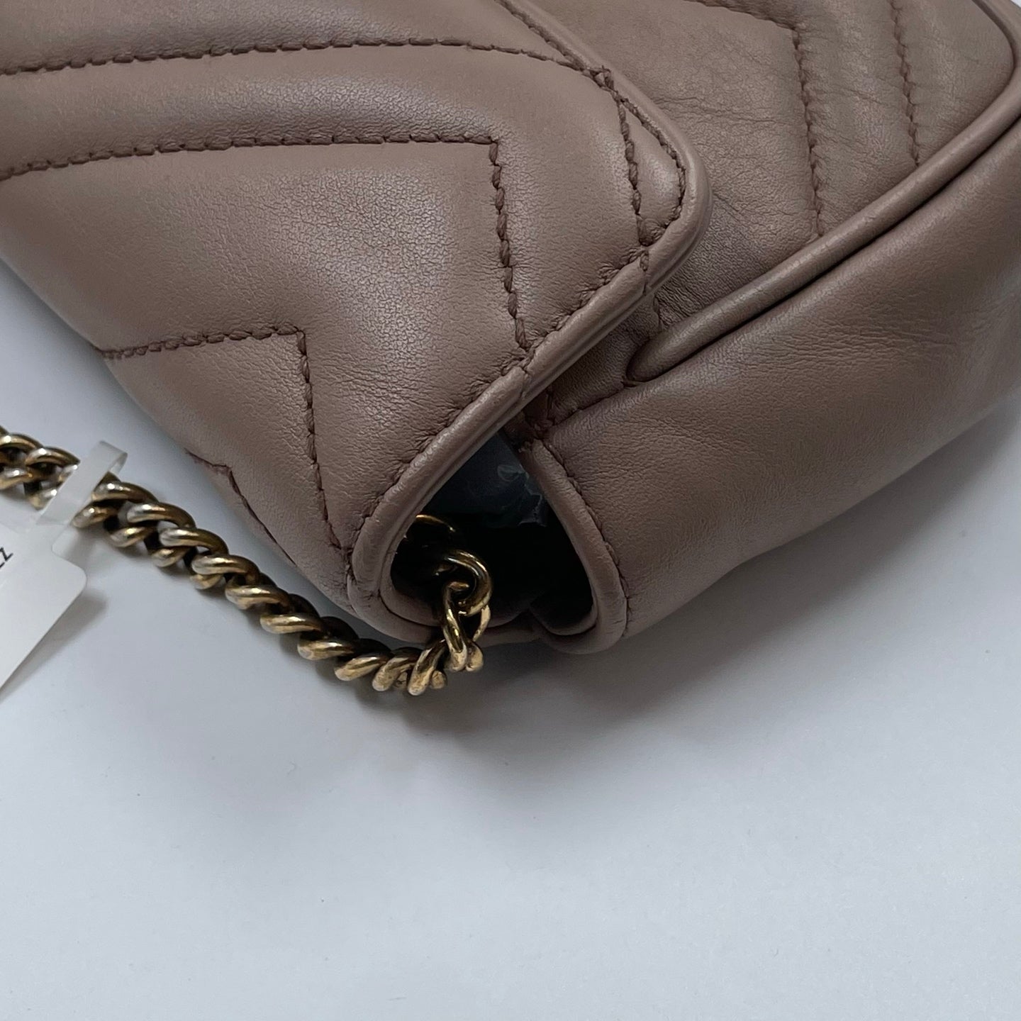 Gucci GG Marmont Super Mini Bag In Taupe Matelassé Leather