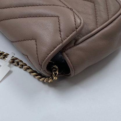 Gucci GG Marmont Super Mini Bag In Taupe Matelassé Leather