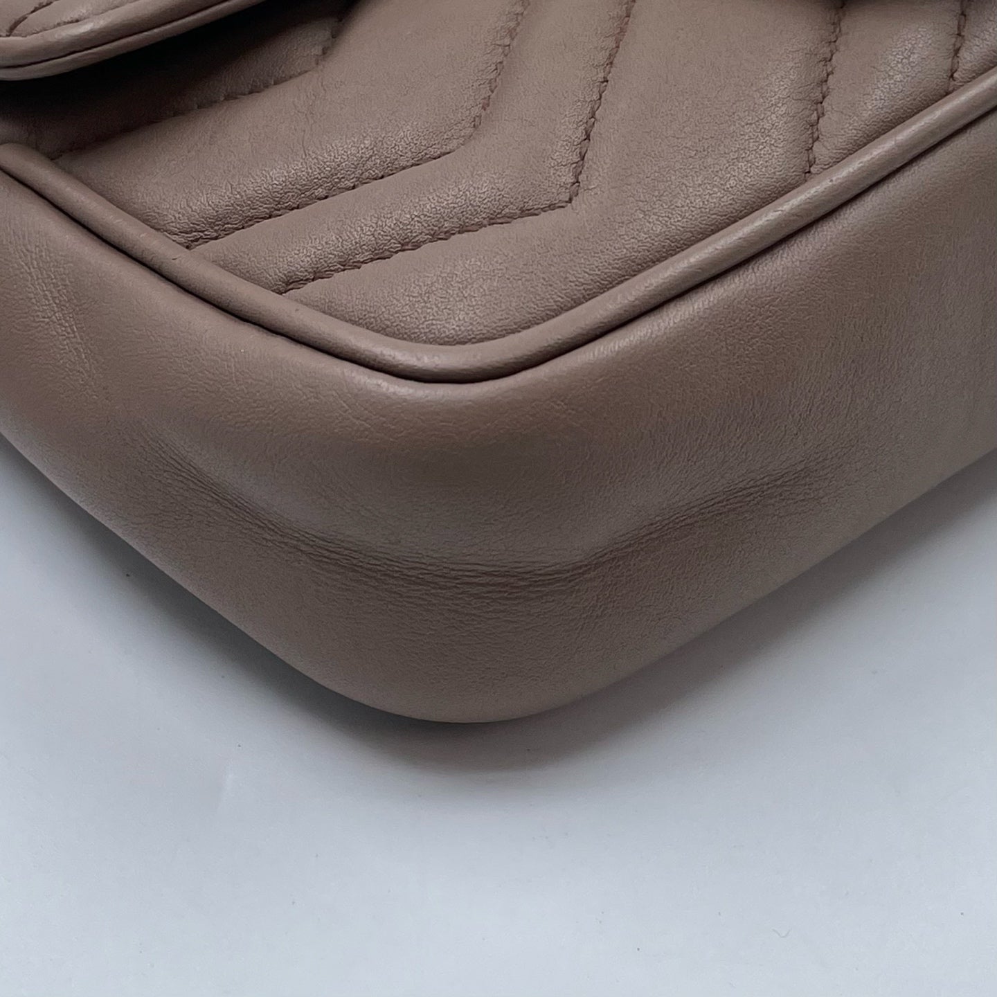 Gucci GG Marmont Super Mini Bag In Taupe Matelassé Leather