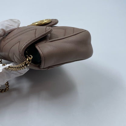 Gucci GG Marmont Super Mini Bag In Taupe Matelassé Leather