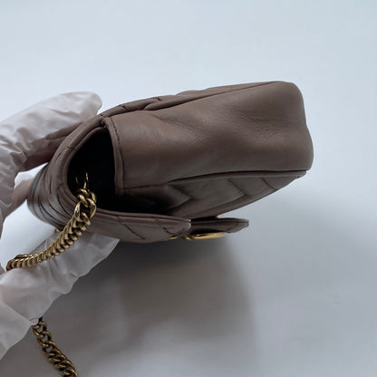 Gucci GG Marmont Super Mini Bag In Taupe Matelassé Leather