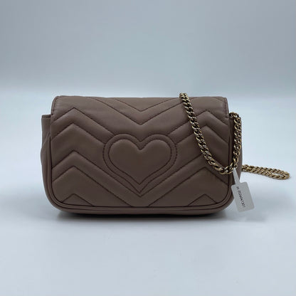 Gucci GG Marmont Super Mini Bag In Taupe Matelassé Leather