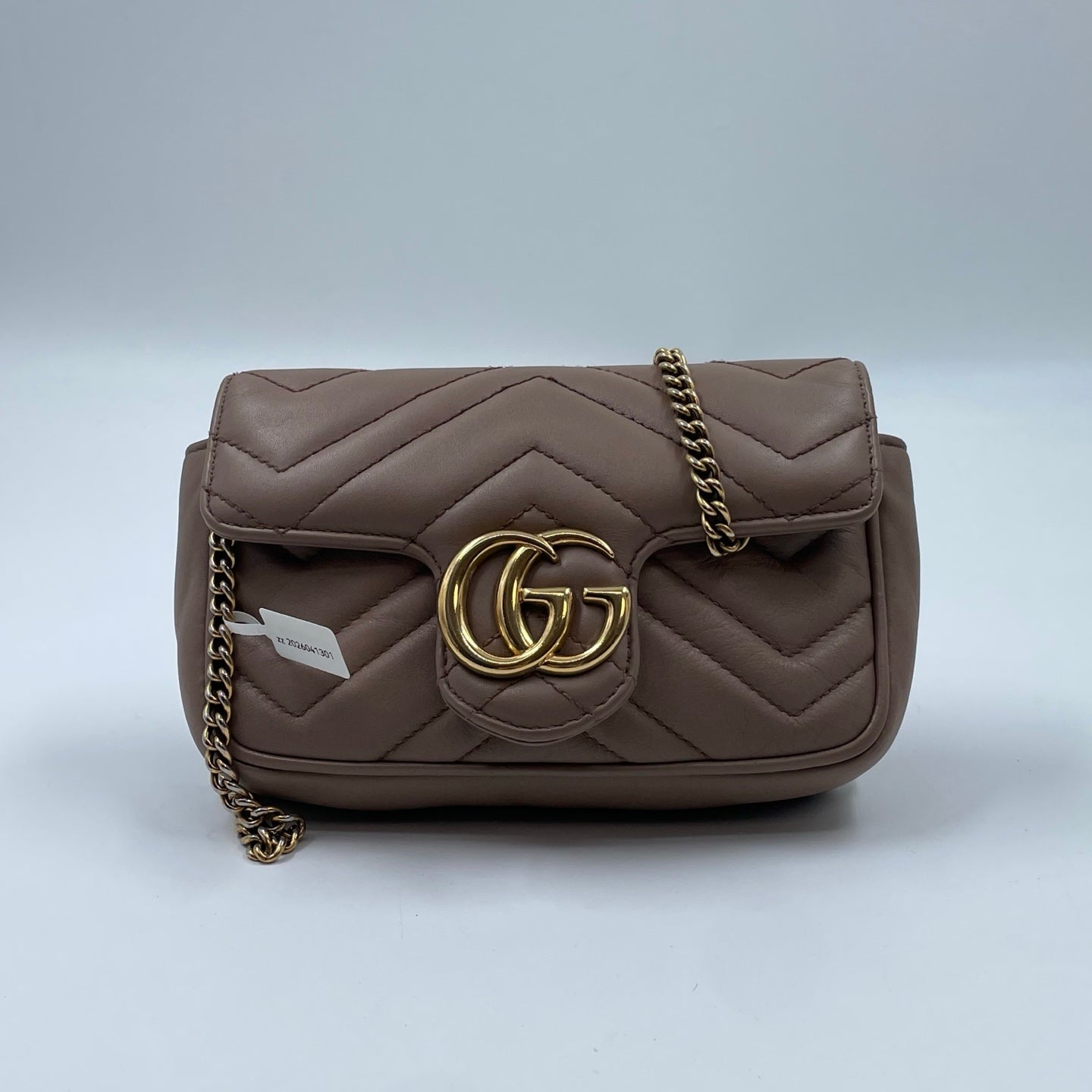 Gucci GG Marmont Super Mini Bag In Taupe Matelassé Leather