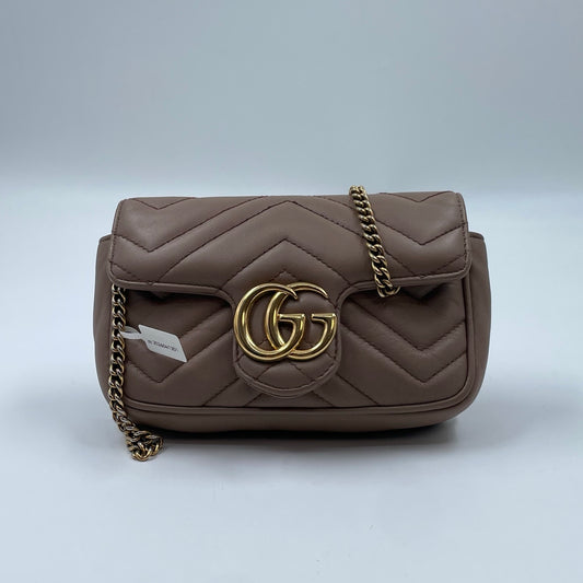 Gucci GG Marmont Super Mini Bag In Taupe Matelassé Leather