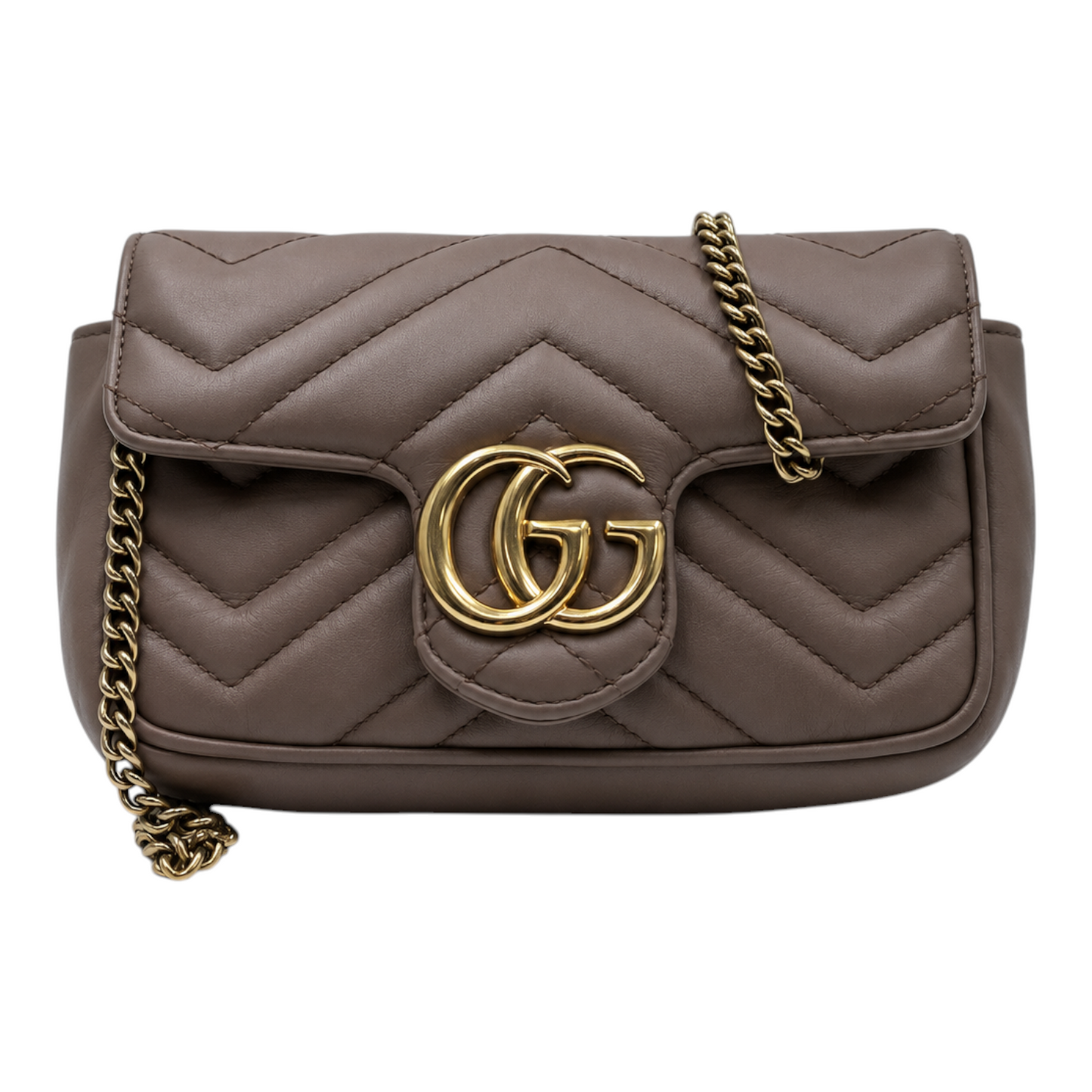 Gucci GG Marmont Super Mini Bag In Taupe Matelassé Leather