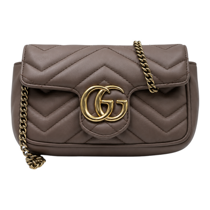 Gucci GG Marmont Super Mini Bag In Taupe Matelassé Leather
