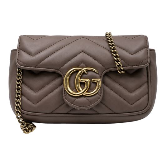 Gucci GG Marmont Super Mini Bag In Taupe Matelassé Leather