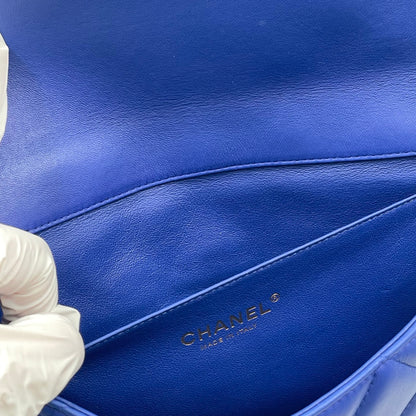 Chanel Medium Slim Single Flap Gold Hardware Lambskin Leather Bag In Blue