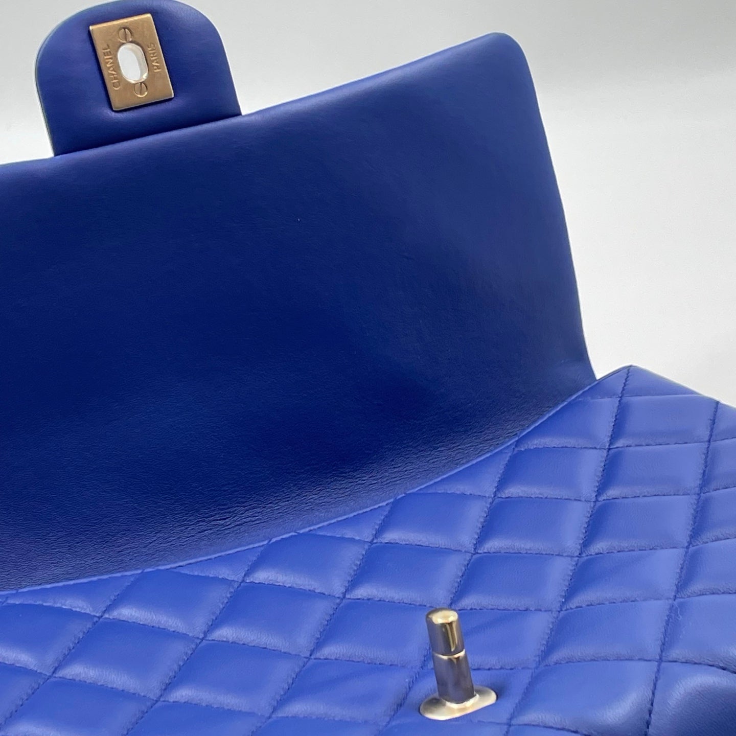Chanel Medium Slim Single Flap Gold Hardware Lambskin Leather Bag In Blue