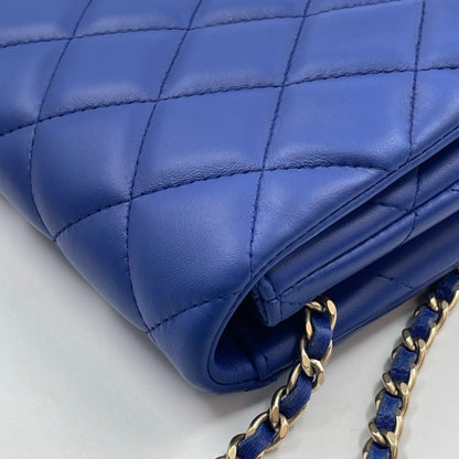 Chanel Medium Slim Single Flap Gold Hardware Lambskin Leather Bag In Blue