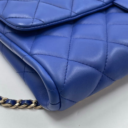 Chanel Medium Slim Single Flap Gold Hardware Lambskin Leather Bag In Blue