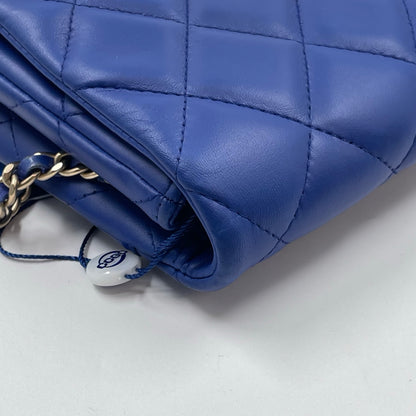 Chanel Medium Slim Single Flap Gold Hardware Lambskin Leather Bag In Blue