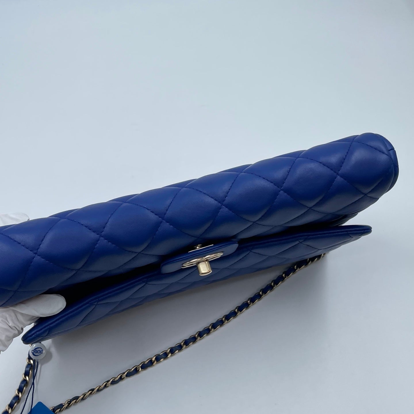 Chanel Medium Slim Single Flap Gold Hardware Lambskin Leather Bag In Blue