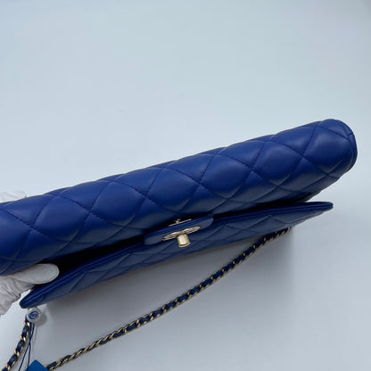 Chanel Medium Slim Single Flap Gold Hardware Lambskin Leather Bag In Blue