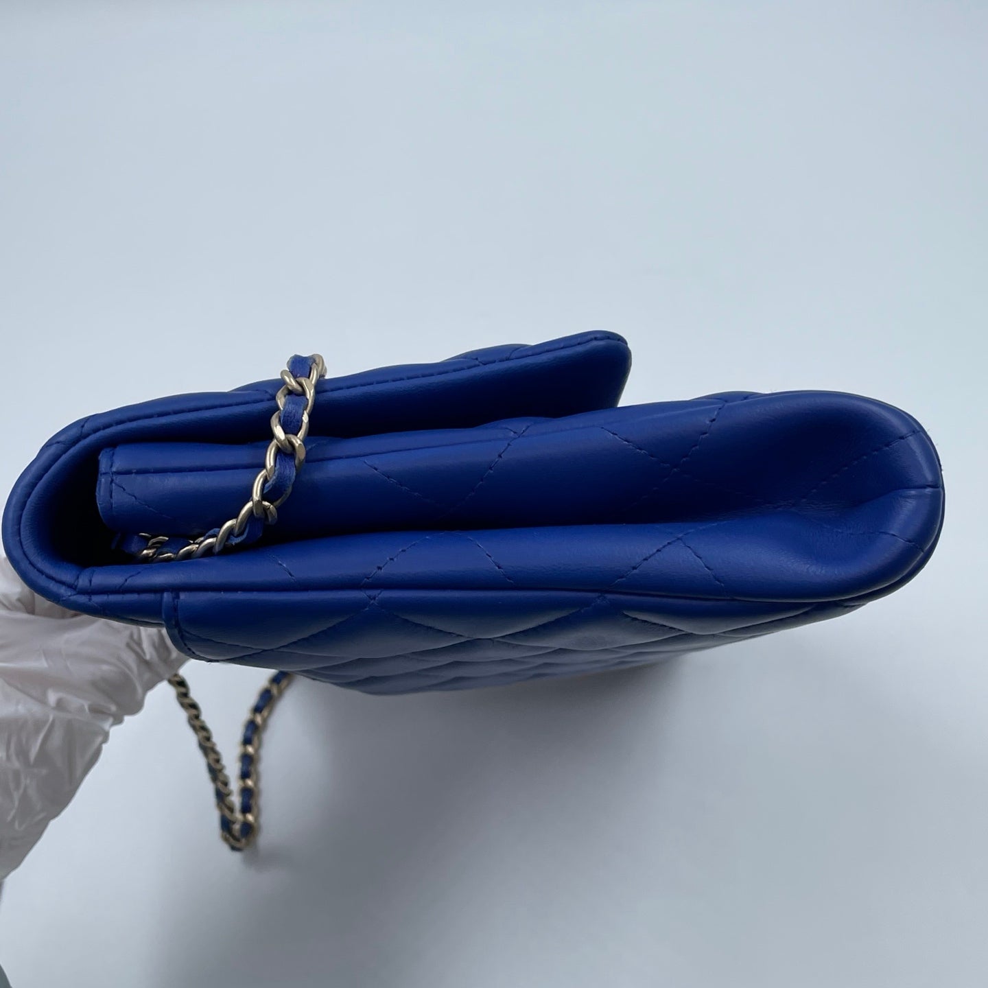 Chanel Medium Slim Single Flap Gold Hardware Lambskin Leather Bag In Blue