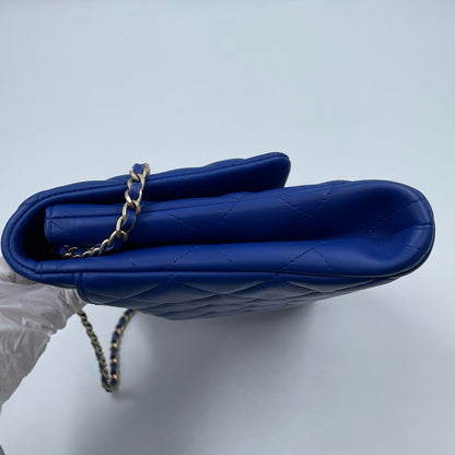 Chanel Medium Slim Single Flap Gold Hardware Lambskin Leather Bag In Blue