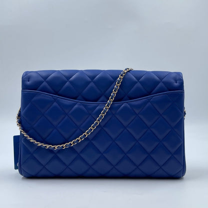 Chanel Medium Slim Single Flap Gold Hardware Lambskin Leather Bag In Blue