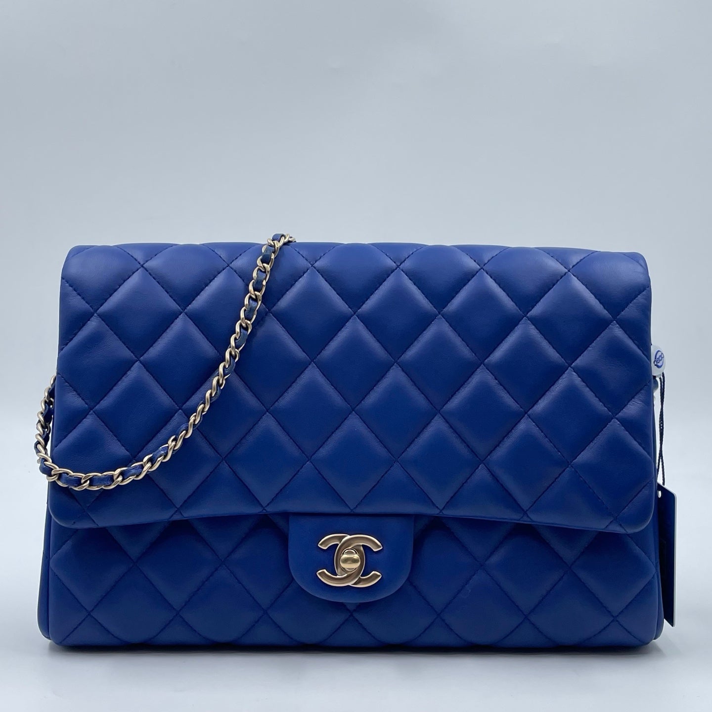 Chanel Medium Slim Single Flap Gold Hardware Lambskin Leather Bag In Blue