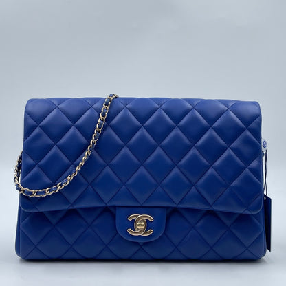 Chanel Medium Slim Single Flap Gold Hardware Lambskin Leather Bag In Blue