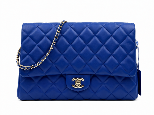 Chanel Medium Slim Single Flap Gold Hardware Lambskin Leather Bag In Blue