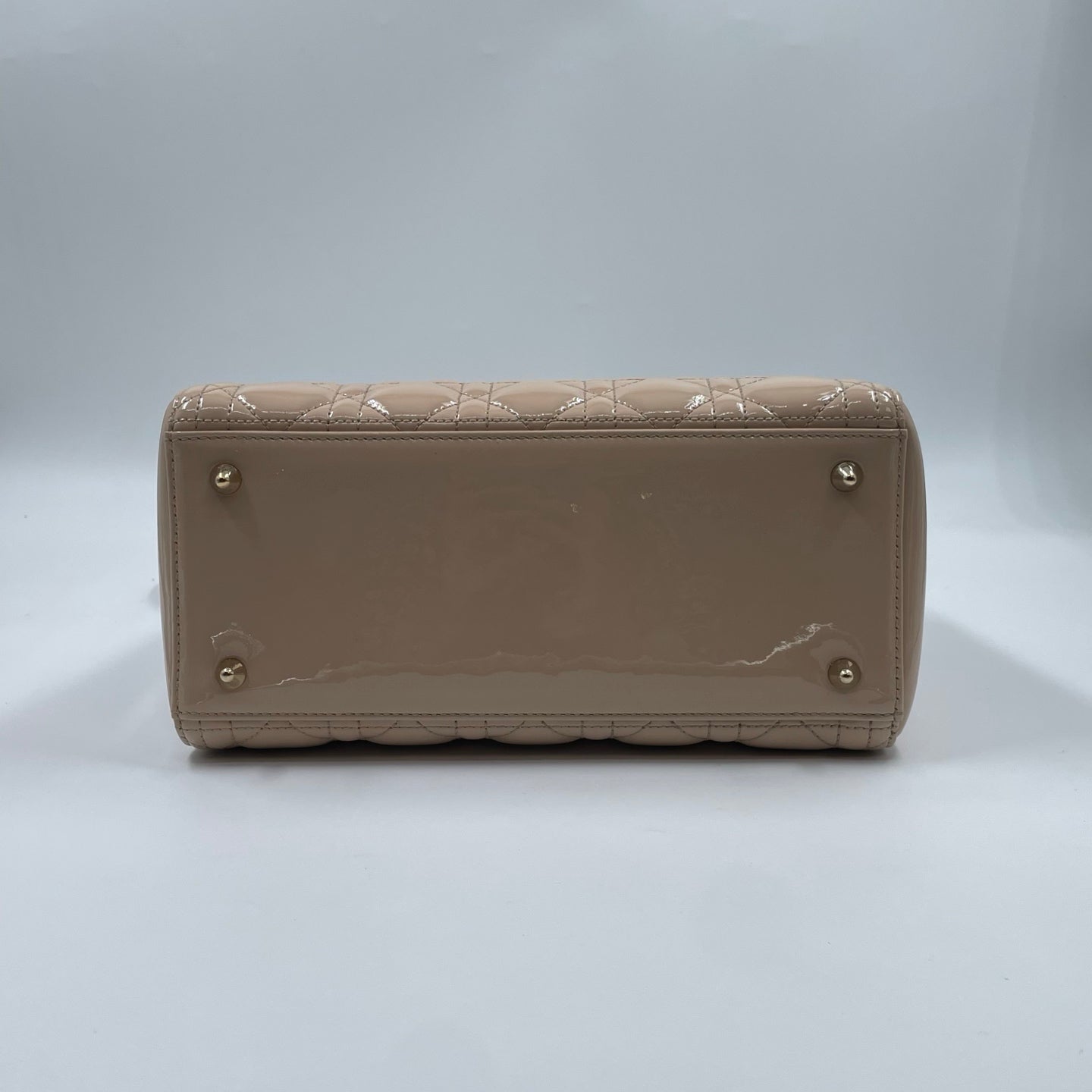 Christian Dior Medium Lady Dior Bag In Beige Patent Leather With Cannage Stitching