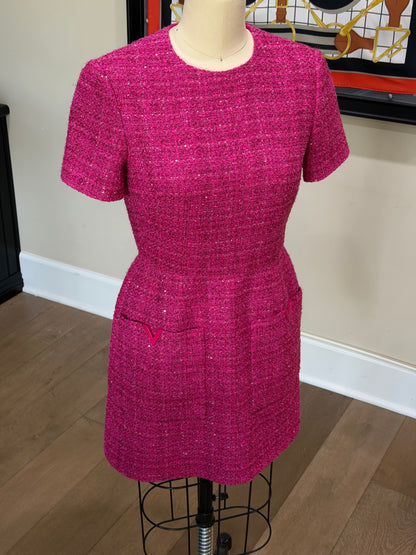 Valentino Fuchsia Sequin Tweed Dress