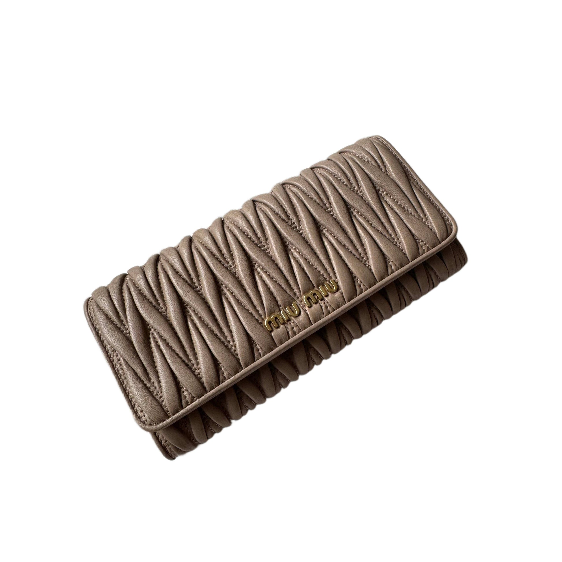 MIU MIU Pink Nude Leather Quilted Wallet
