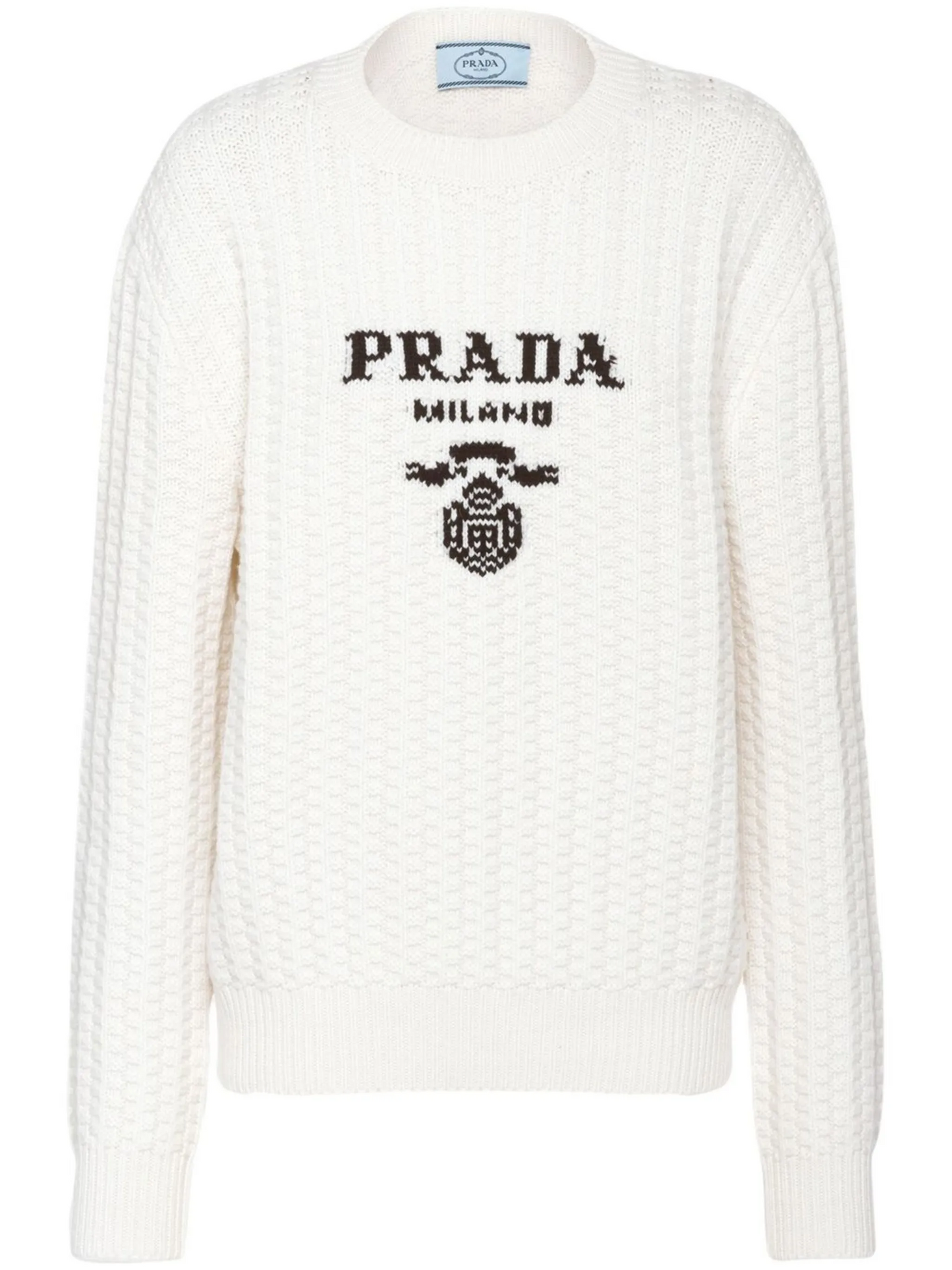 Prada White Intarsia Logo Knit Sweater