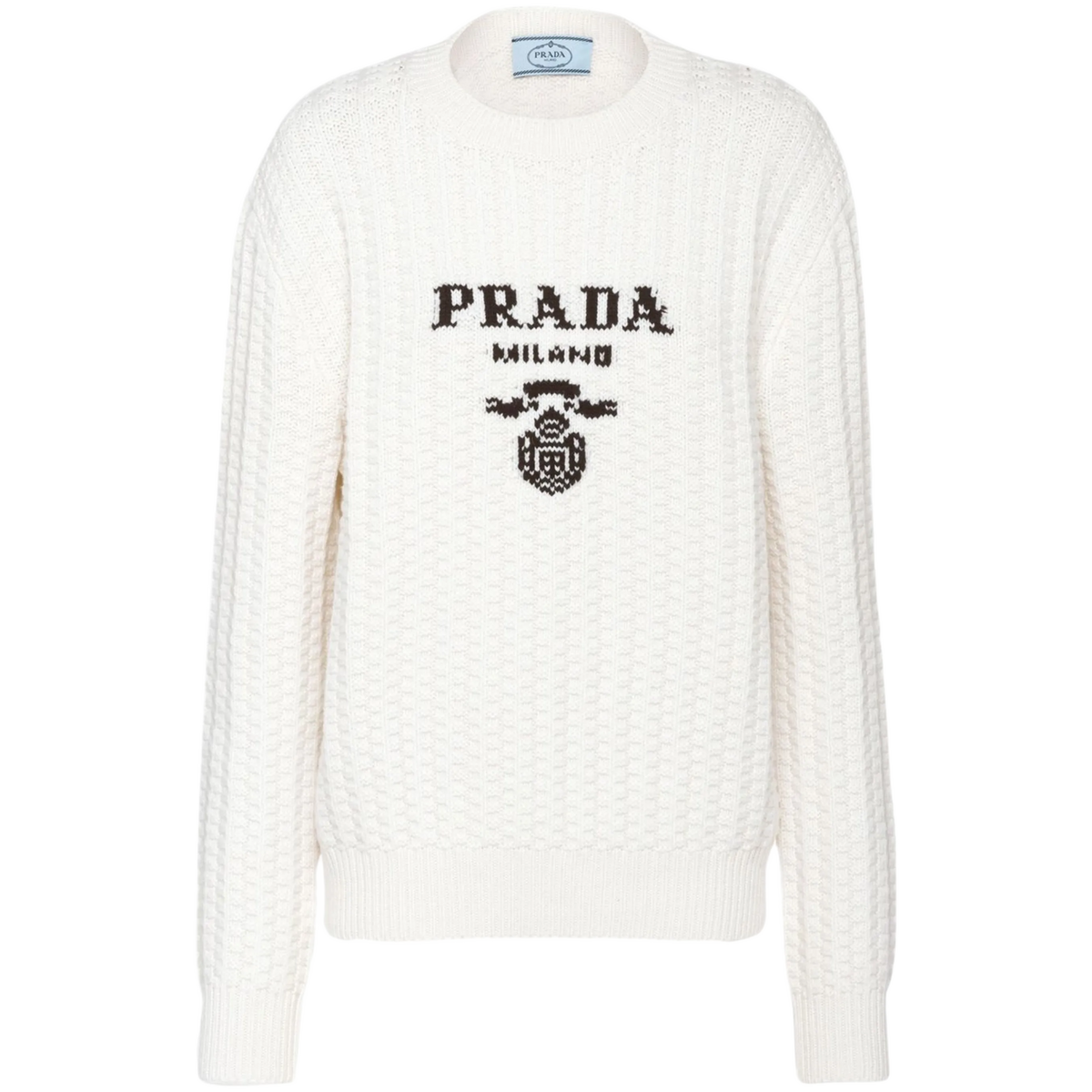 Prada White Intarsia Logo Knit Sweater