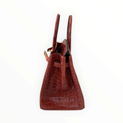 Hermès Birkin 35 Red Shiny Porosus Crocodile GHW