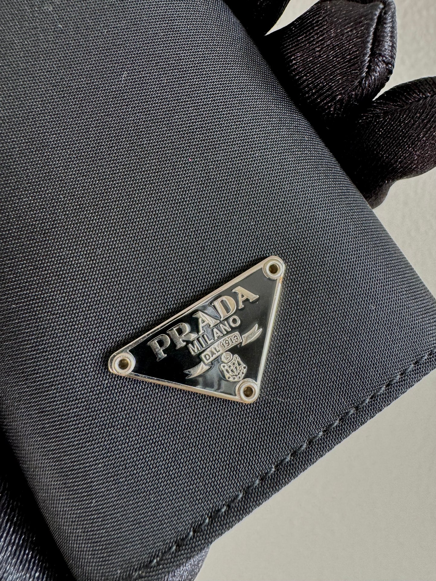 PRADA Logo Plate Nylon 6 Ring Key Case