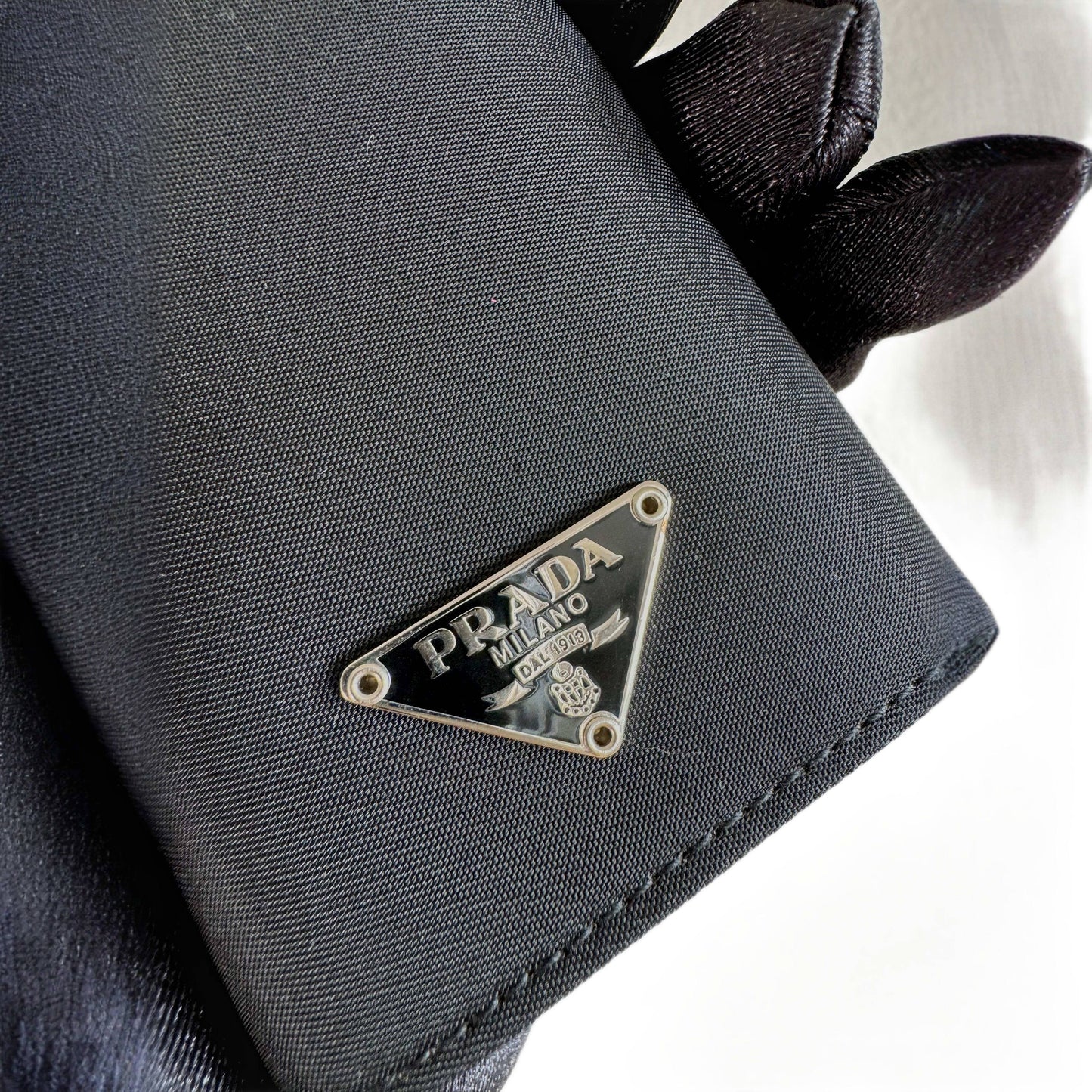 PRADA Logo Plate Nylon 6 Ring Key Case