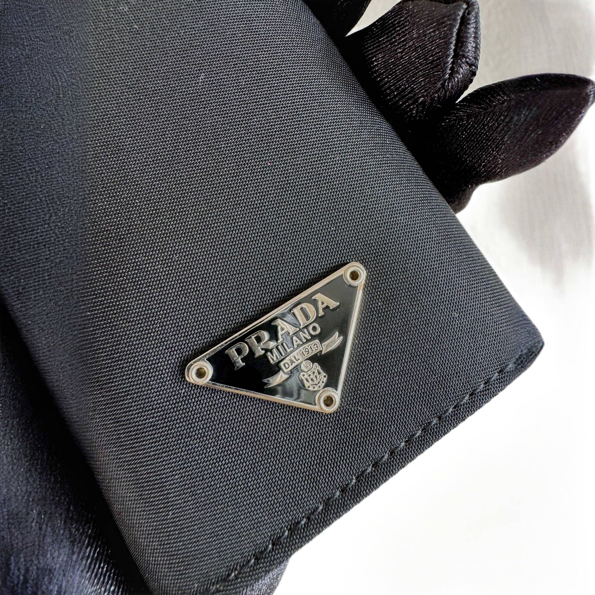 PRADA Logo Plate Nylon 6 Ring Key Case
