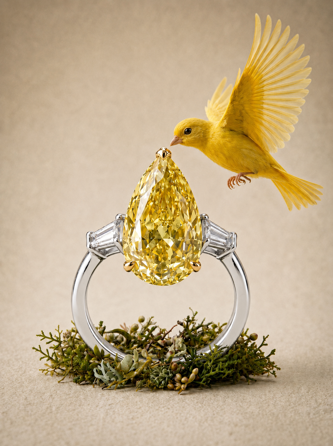 JANARY Pear Modified Brilliant 7.07-Carat Fancy Vivid Yellow Diamond Ring in 18K White Gold