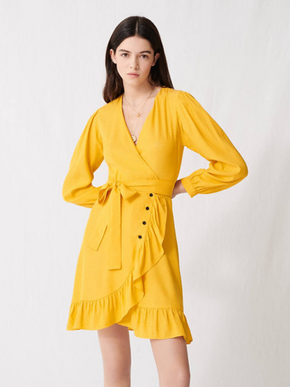 MAJE Women's Yellow Wrap Dress