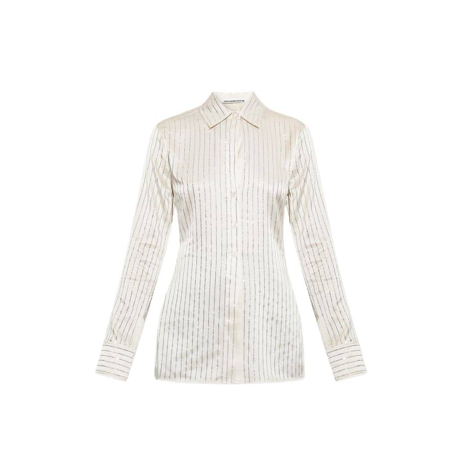 Alexander Wang Off-White Crystal Pinstripe Shirt