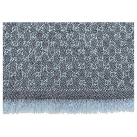 Gucci Reversible GG Monogram Wool Scarf Grey Blue